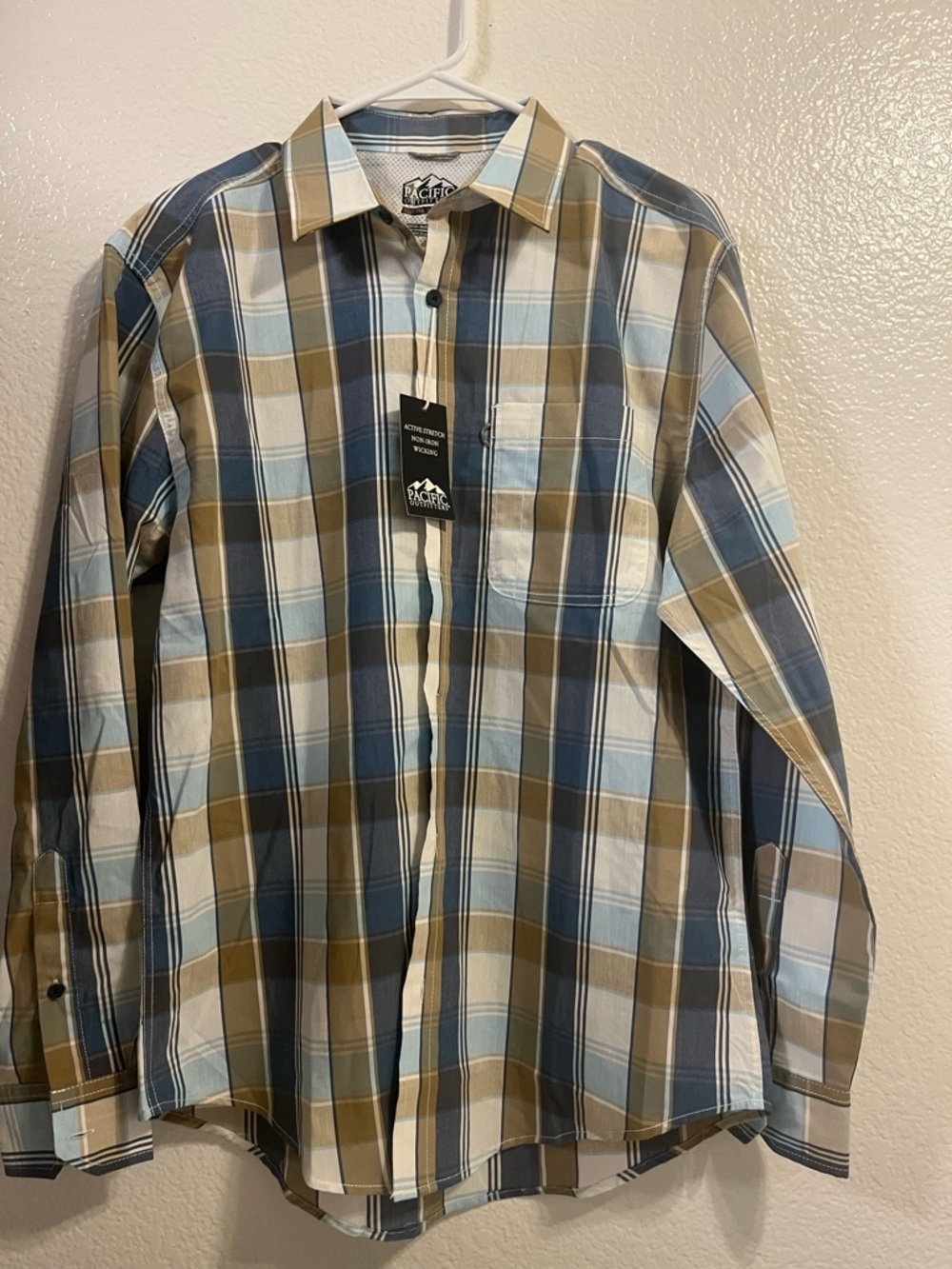 Pacific Trail Men's Plaid Button-Down Shirt in Blue, Tan and White